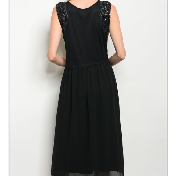 Stunning black sequin cocktail party dress lined - Picture 3 of 8